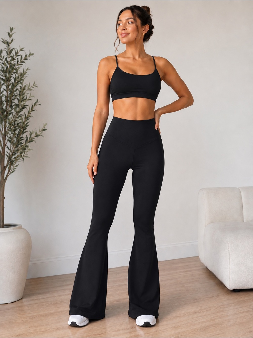 Sunzel Size L Black Flare Leggings High Waist Yoga Pants Sculpting Fit